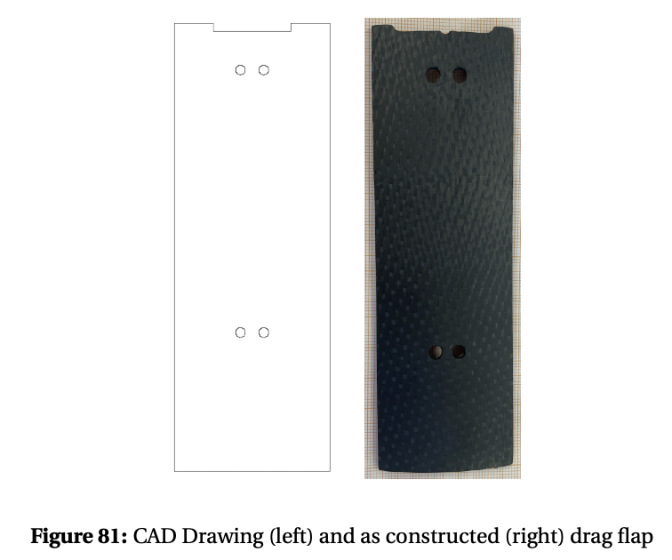 CAD drawing and carbon fiber ACS drag flap on graph paper