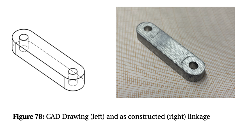 CAD drawing and machined ACS linkage bar on graph paper